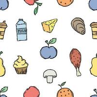 Seamless food background. Drawing food pattern vector