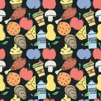Seamless food background. Drawing food pattern vector