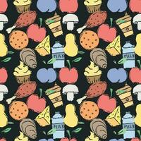 Seamless food background. Drawing food pattern vector