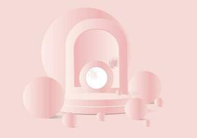 Minimal Pink 3D Podium with Geometric Shapes for Product Display vector