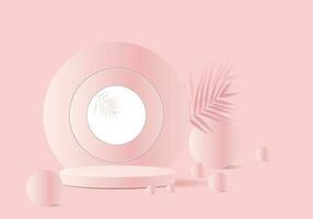 Minimal Pink 3D Podium with Geometric Shapes for Product Display vector