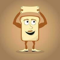 Cute cartoon  bread toast character with blank sign isolated on a color background, logo for kids, store, food with hand drawing style, icon food vector illustration