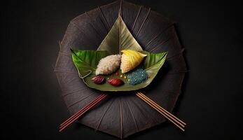 Zongzi Rice dumpling for Chinese traditional Dragon Boat Festival Duanwu Festival. . photo