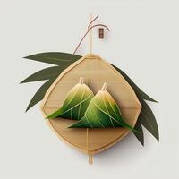 zongzi. arroz bola de masa hervida para chino tradicional continuar barco festival duanwu festival. ai generado. foto