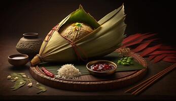 Zongzi. Rice dumpling for Chinese traditional Dragon Boat Festival Duanwu Festival. . photo