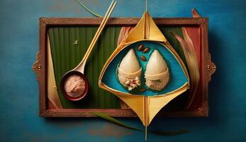 Zongzi Rice dumpling for Chinese traditional Dragon Boat Festival Duanwu Festival. . photo