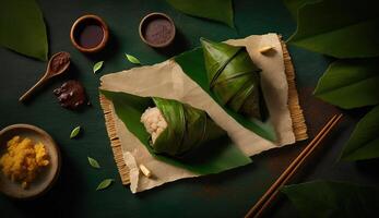 Zongzi Rice dumpling for Chinese traditional Dragon Boat Festival Duanwu Festival. . photo