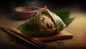 Zongzi Rice dumpling for Chinese traditional Dragon Boat Festival Duanwu Festival. . photo