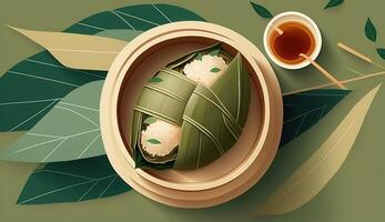 Zongzi Rice dumpling for Chinese traditional Dragon Boat Festival Duanwu Festival. . photo