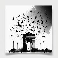 illustration of India gate in New Delhi on abstract flag tricolor background. . photo