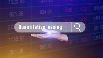 Quantitative easing written in search bar with the financial data visible on background, Quantitative easing concept stock Market online marketing photo