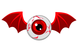 rouge en volant globe oculaire, illustration de en volant Humain globe oculaire avec chauve souris ou dragon ailes. png