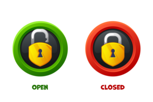 Open and closed padlock icons. Game icon. Block and security png