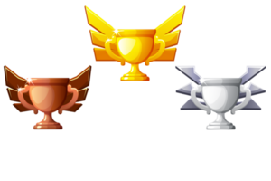 Bronze, silver and golden award cup. Different prize places. png