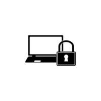 Desktop computer and lock on screen vector icon illustration
