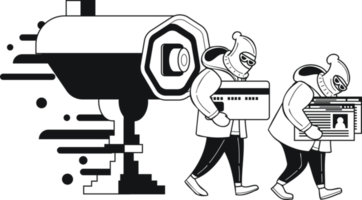 Thief and Security Camera illustration in doodle style png