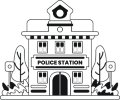 police station building illustration in doodle style png