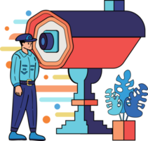 police with Security Camera illustration in doodle style png