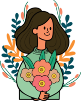 woman with flower in woman day concept illustration in doodle style png
