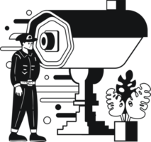 police with Security Camera illustration in doodle style png