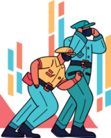 The police are catching criminals illustration in doodle style png