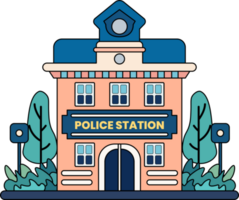 police station building illustration in doodle style png