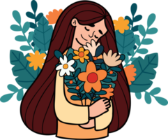 woman with flower in woman day concept illustration in doodle style png