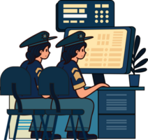 policeman and police station illustration in doodle style png