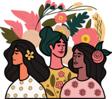 mujer con flor en mujer día concepto ilustración en garabatear estilo png