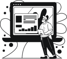 business man with laptop illustration in doodle style png