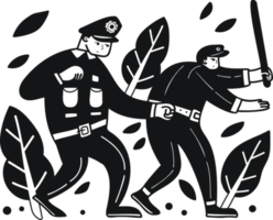 The police are catching criminals illustration in doodle style png