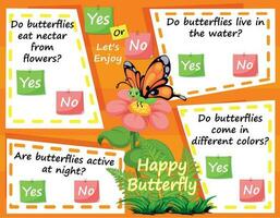 Worksheet for Logic Kids Task and Answer Questions Caterpillars It's a yes-or-no game. Learn about kids' education activities. Children learn and play brain games. vector