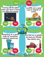 Worksheet for Logic Kids Task and Answer Questions Earth Day Save Our Earth, 3R It's a yes-or-no game. Learn about kids' education activities. Children learn and play vector