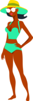 magnifique Jeune femme dans chapeau. fille dans maillot de bain est bain de soleil en dessous de été Soleil. plat illustration isolé Contexte png