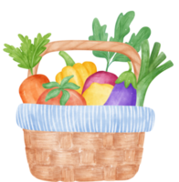 Watercolour vegetable wicker vintage basket png