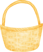 Empty wicker wooden picnic basket watercolor illustration png