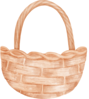 Empty wicker wooden picnic basket watercolor illustration png