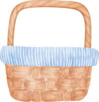 Empty wicker wooden picnic basket watercolor illustration png