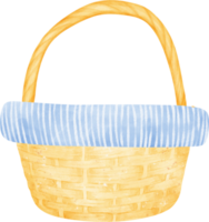 Empty wicker wooden picnic basket watercolor illustration png