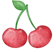 two cute cherries watercolour cartoon png