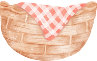 vuoto di vimini di legno picnic cestino acquerello illustrazione png