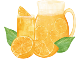 Watercolour fresh orange fruit juice hand painted illustration png