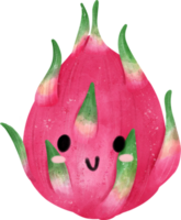 Kawaii tropical pitaya dragon fruit cute character watercolour hand painting png