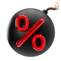 Percent discount 3D illustration on transparent background, as png. Sale, special offer, good price, deal, shopping. Cut out red and black design element, bomb. Sale off. 3D render. png
