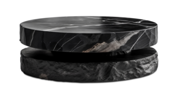 Black marble podium on transparent background, as . Elegant stage for product, cosmetic presentation. Luxury mock up. Pedestal or platform for beauty products. Empty scene. . png