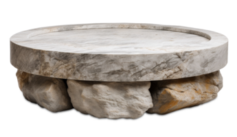 Round stone podium on transparent background, as . Natural stage for product, cosmetic presentation. Mock up. Pedestal or platform for beauty products. Empty scene. . png