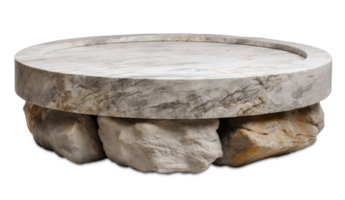 Round stone podium on transparent background, as . Natural stage for product, cosmetic presentation. Mock up. Pedestal or platform for beauty products. Empty scene. . png