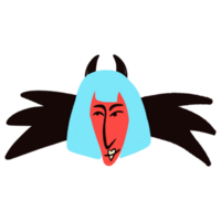 Strange funny face of a demon with a bizarre face and black wings png