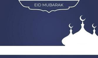 Eid Mubarak greeting card with mosque silhouette on blue background vector illustration. Simple Eid Mubarak greeting card.