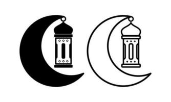 Ramadán kareem linterna y creciente Luna icono. negro y blanco Luna y linternas icono. usado para celebracion diseño elementos y Ramadán kareem saludo tarjeta vector